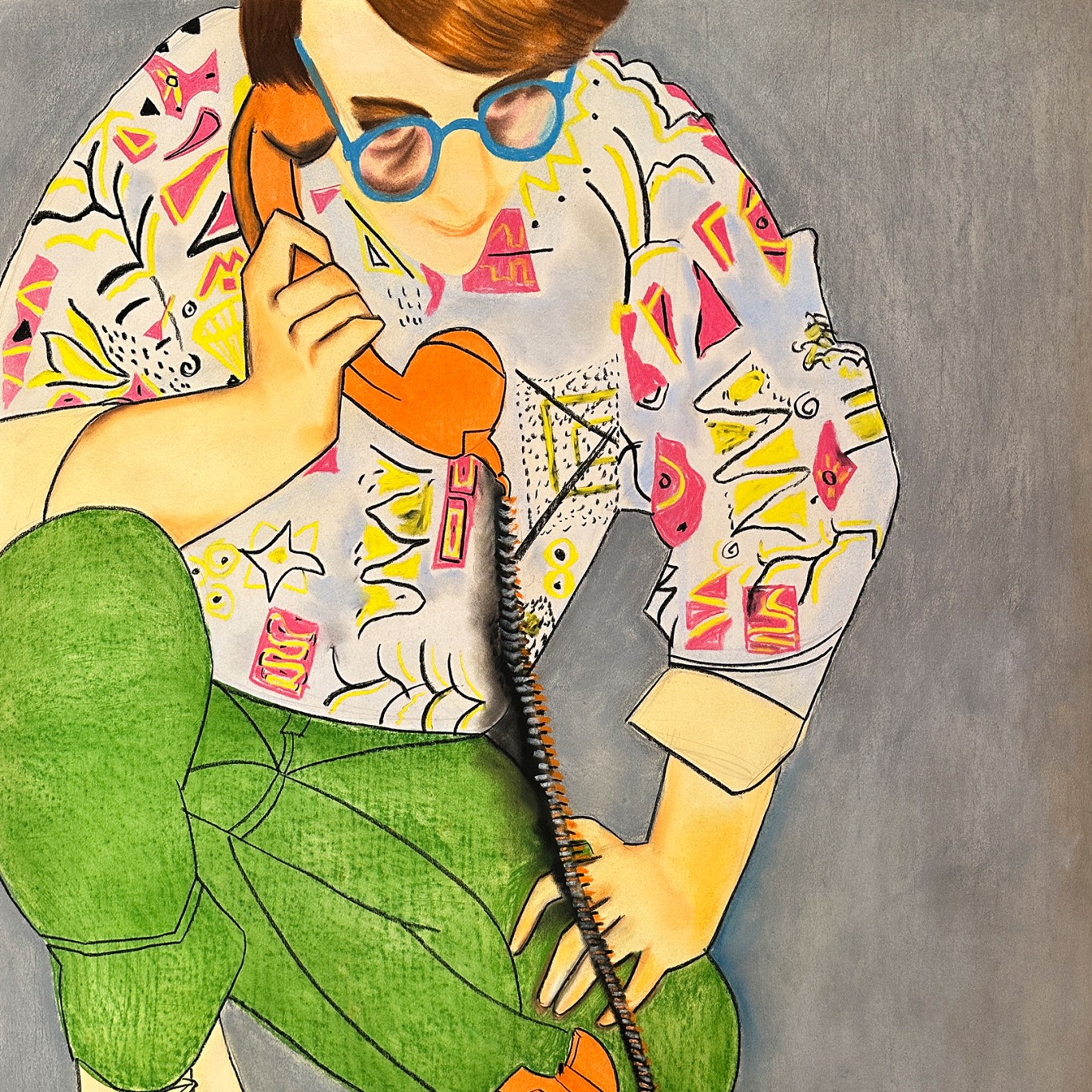 Хагит Штереншус — Юлиан говорит по телефону, 1982 (пастель, бумага)