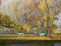 Август Карутти ди Кантоньо — Пейзаж с водоёмом и волами, 1900-1910 (холст, масло), фрагмент