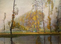 Август Карутти ди Кантоньо — Пейзаж с водоёмом и волами, 1900-1910 (холст, масло)