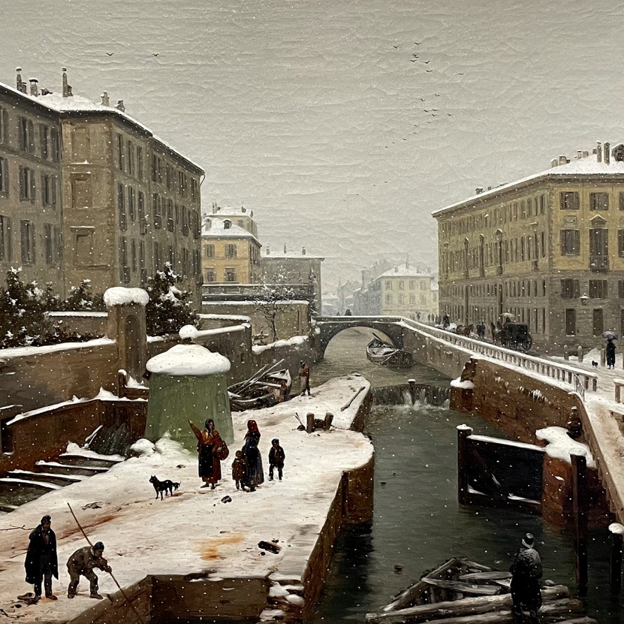 Анджело Инганни — Вид с восточных ворот, с падающим снегом, 1850 (холст, масло)