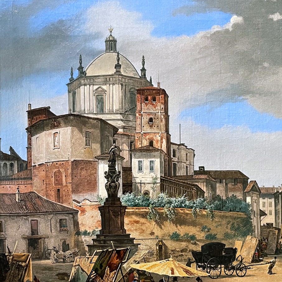 Джузеппе Елена — Вид на площадь Пьяцца делла Ветра в Милане, 1833 (холст, масло)