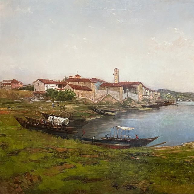 Лоренцо Жиньус — Вид на озеро Маджоре, возле Сесто-Календе, 1895-1900 (холст, масло)
