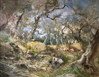 Помпео Мариани — Сбор оливок в Бордигере, 1917 (холст, масло)