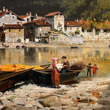 Эрколе Кальви — Вид на Пескаренико с другого берега Адда, 1875 (холст, масло), фрагмент