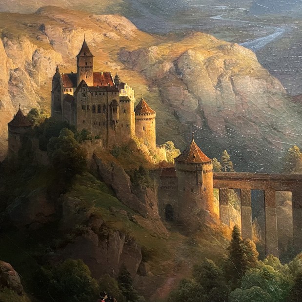 Юлиус Ланге — Северный горный пейзаж, 1852 (холст, масло) фрагмент