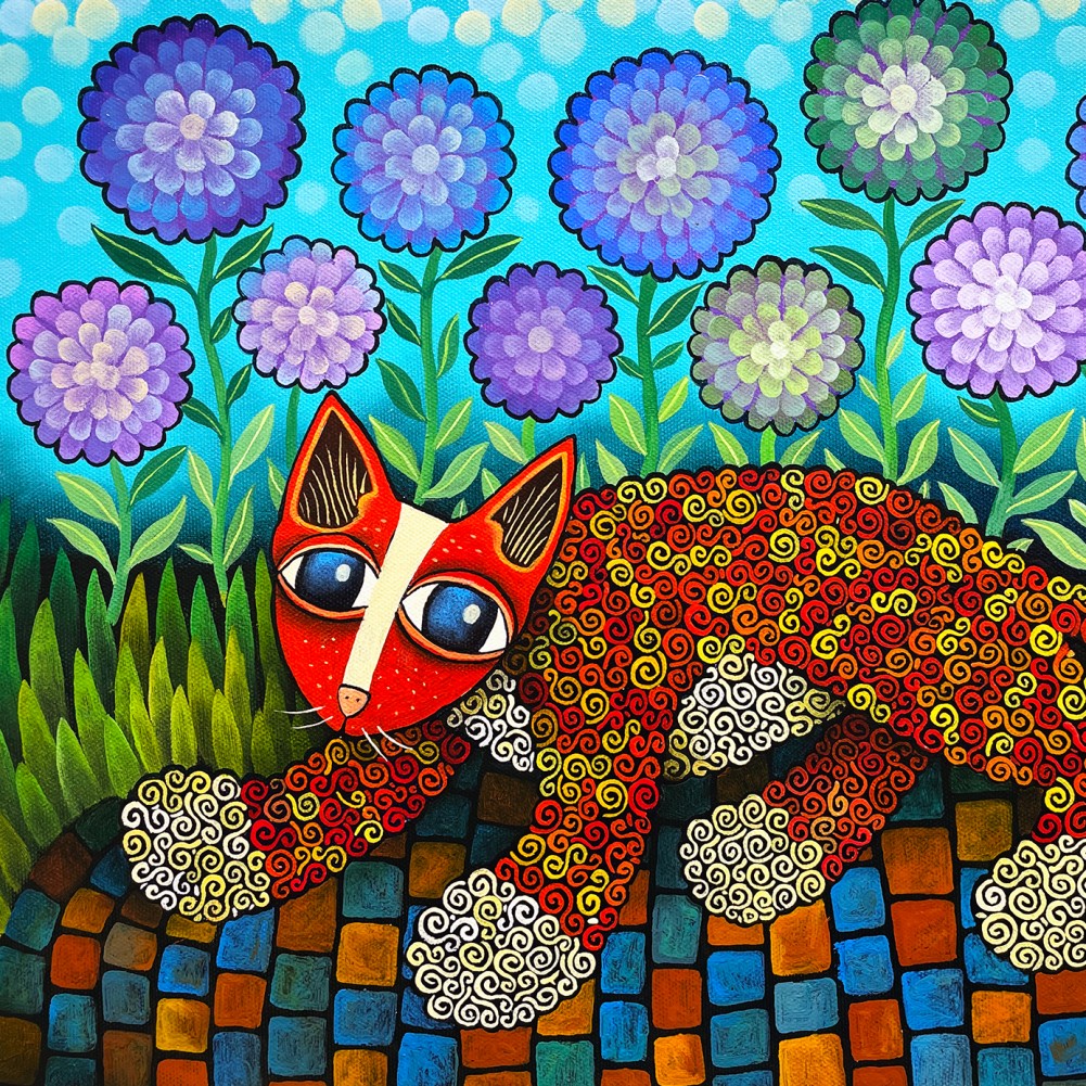 Гвидо Ведовато — Кот в цветочном саду, 2019 (холст, масло)