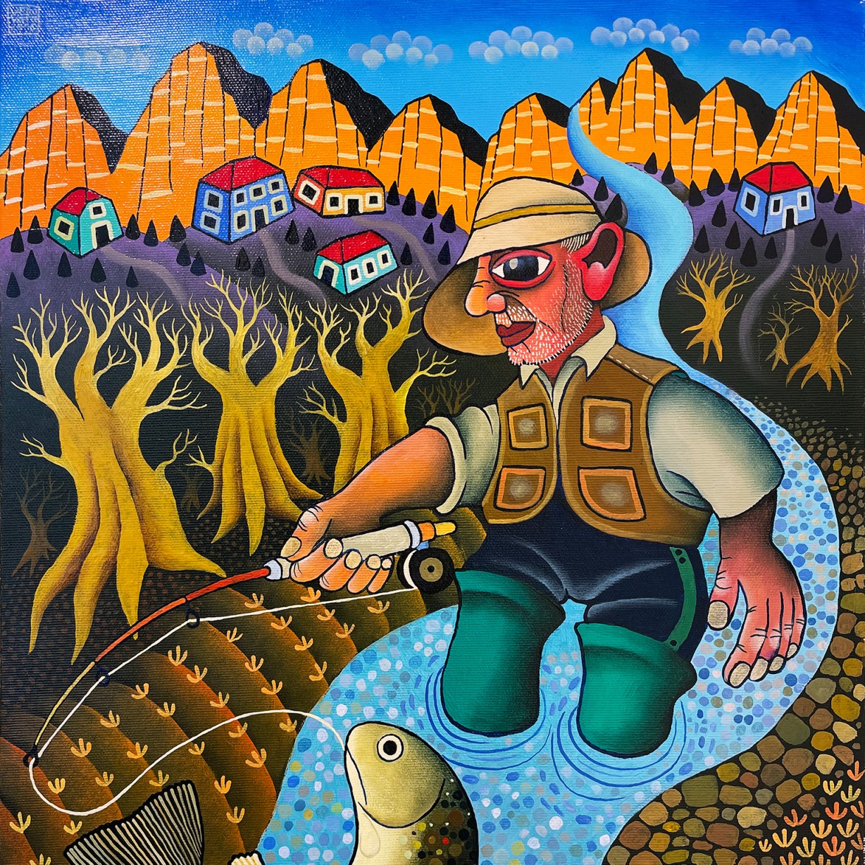 Гвидо Ведовато — Ловля форели в Доломитовых Альпах, 2016 (холст, масло)