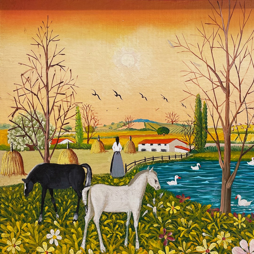Франческо Майоло — Лошади на реке, 1982 (доска, холст)