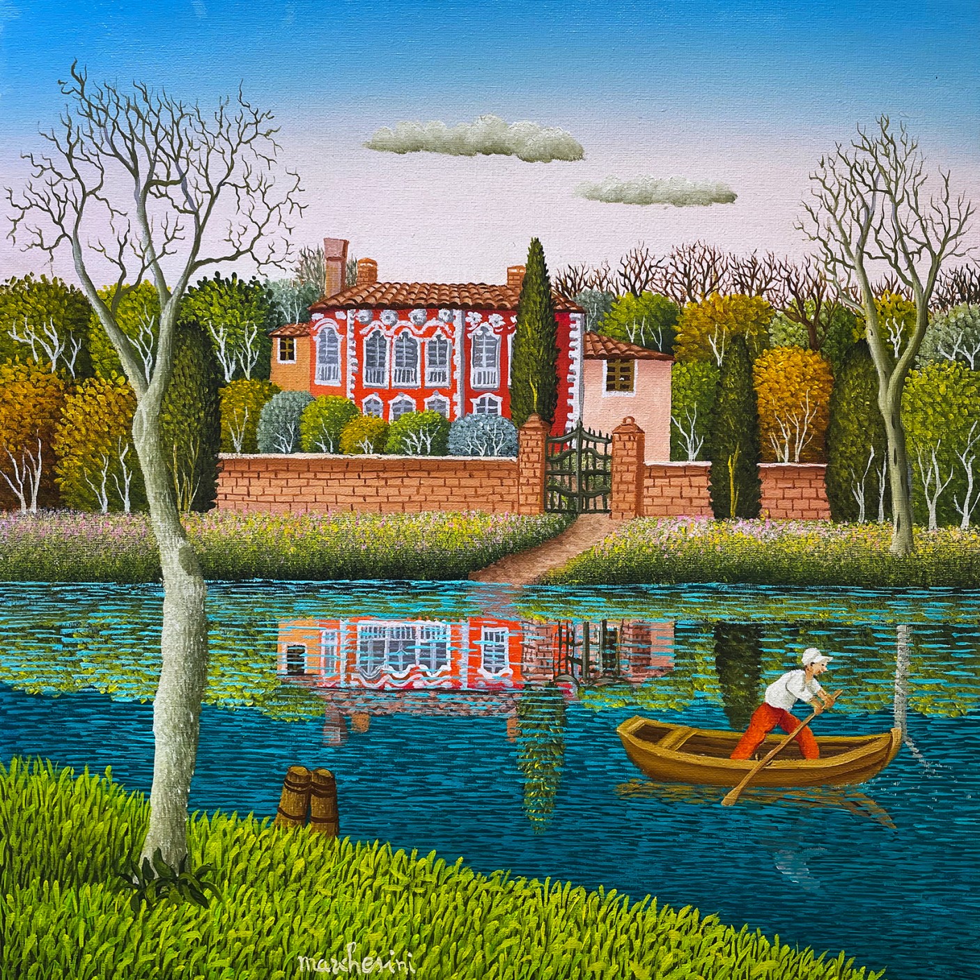 Чезаре Марчезини — На лодке по реке Брента, 2010 (холст, масло)