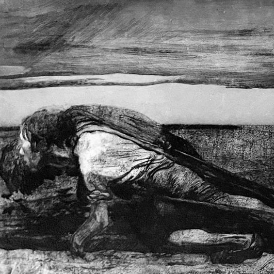 Кёте Кольвиц — Пахарь (Лист 1 цикла 'Крестьянская война'), 1907 (линогравюра, акварель, сухая] игла), 1907