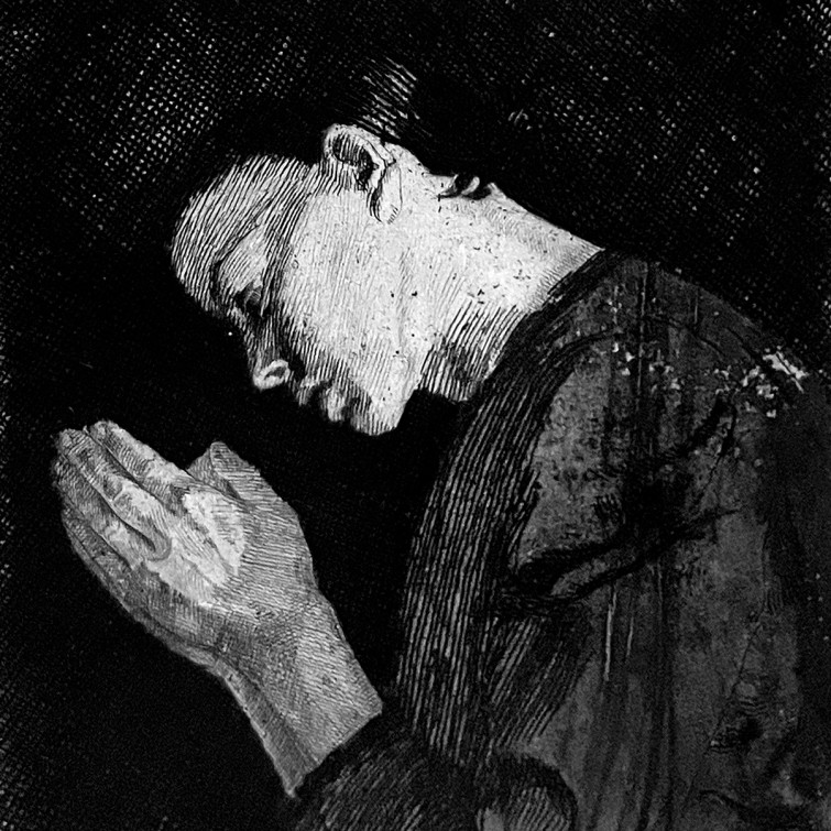 Кете Кольвиц — Молитвенница, 1892 (акварель, сухая игла)