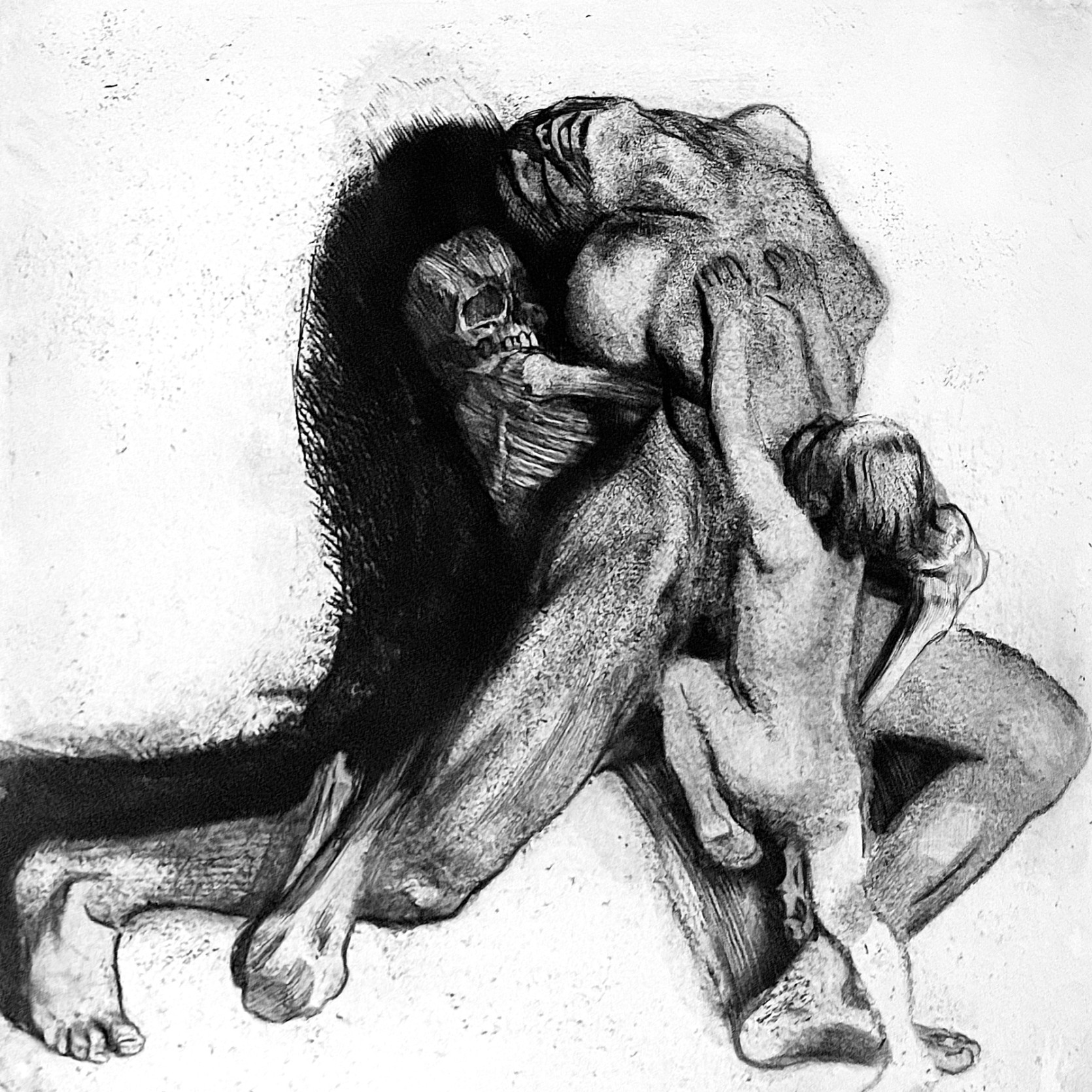 Кете Кольвиц — Смерть женщины (автопортрет), 1910 (линогравюра)