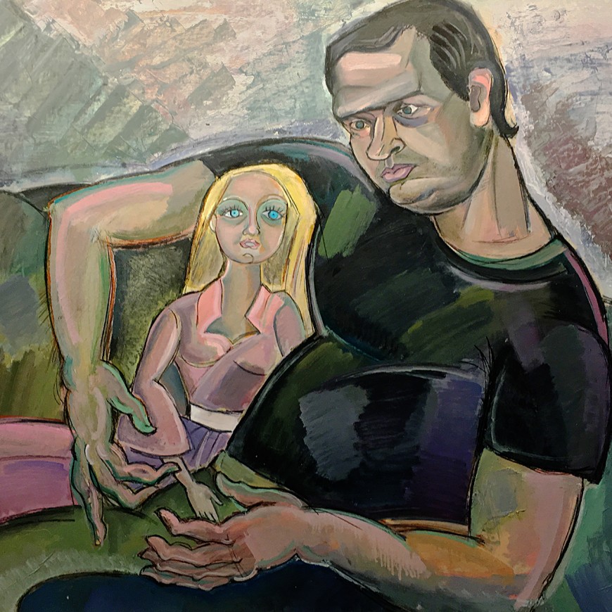 Ксения Бурланкова — Мужчина с барби (картон, масло)