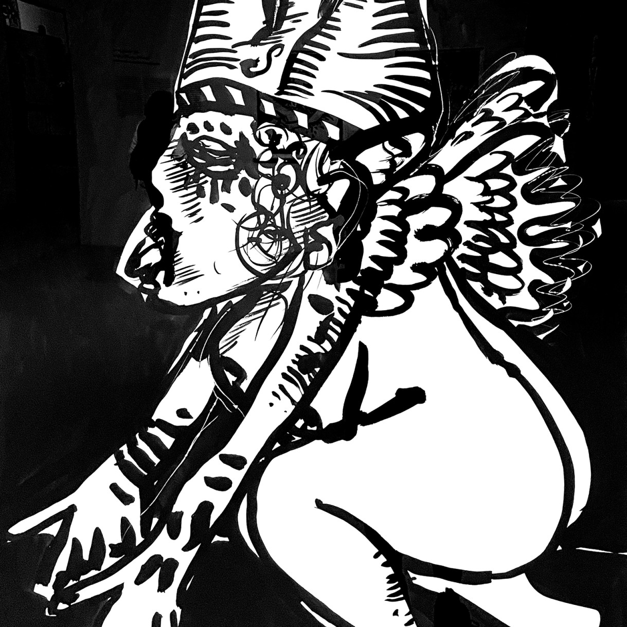 Пинхас Бурштын (Марьян) — Венера на Манхеттене, 1963 (тушь по доске)