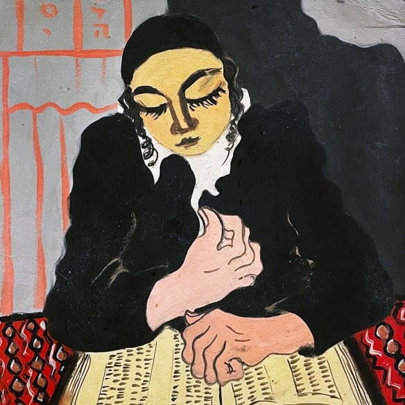 Пинхас Бурштын (Марьян) — Мальчик, читающий талмуд, 1950 (масло по картону)