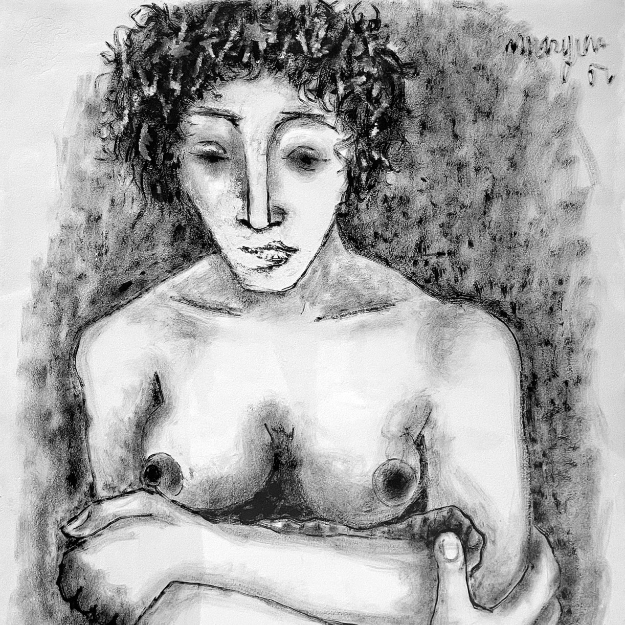 Пинхас Бурштын (Марьян) — Обнаженная, 1950 (индийские чернила, бумага)