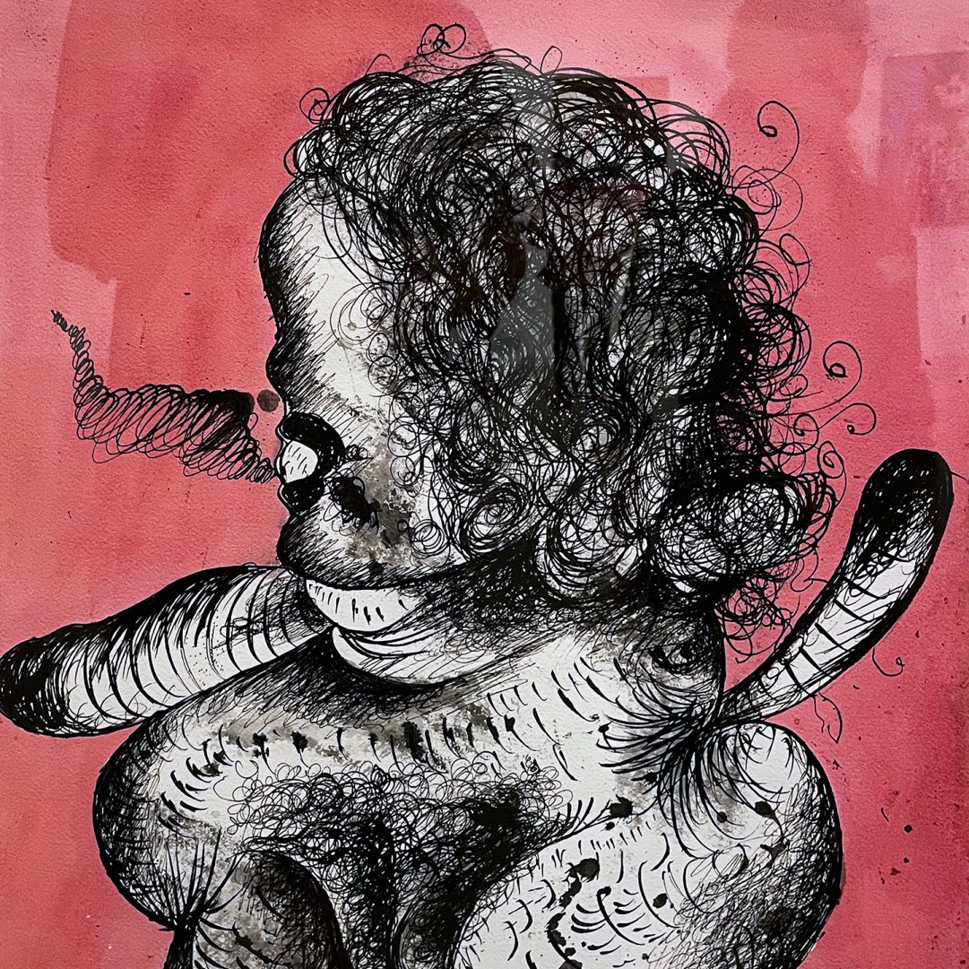 Пинхас Бурштын (Марьян) — Курильщик на розовом фоне, 1970 (акварель)