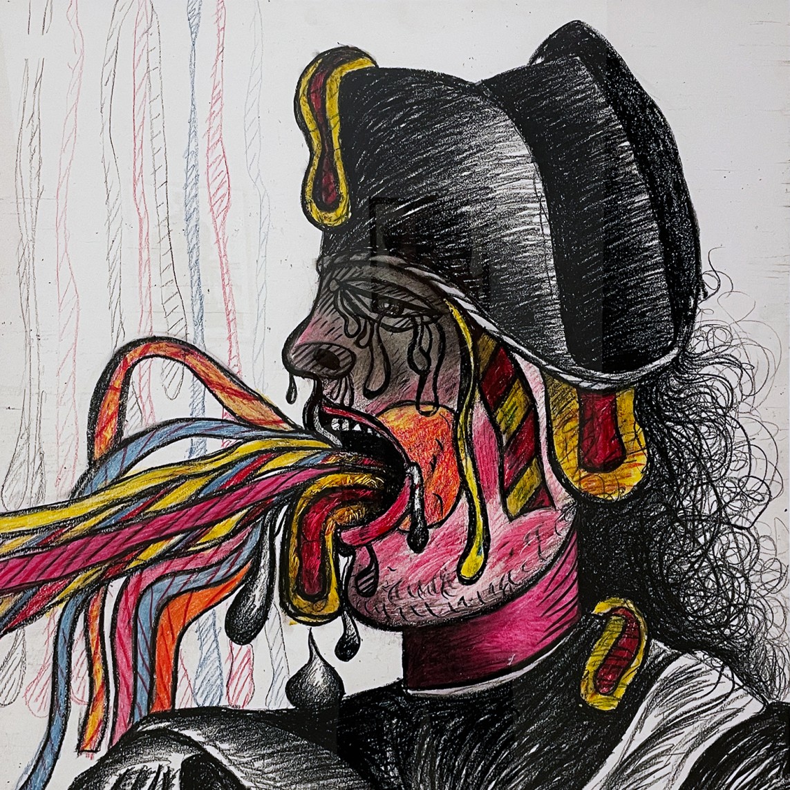 Пинхас Бурштын (Марьян) — Персонаж (Наполеон), 1973 (цветной восковой карандаш на тканой доске музея)