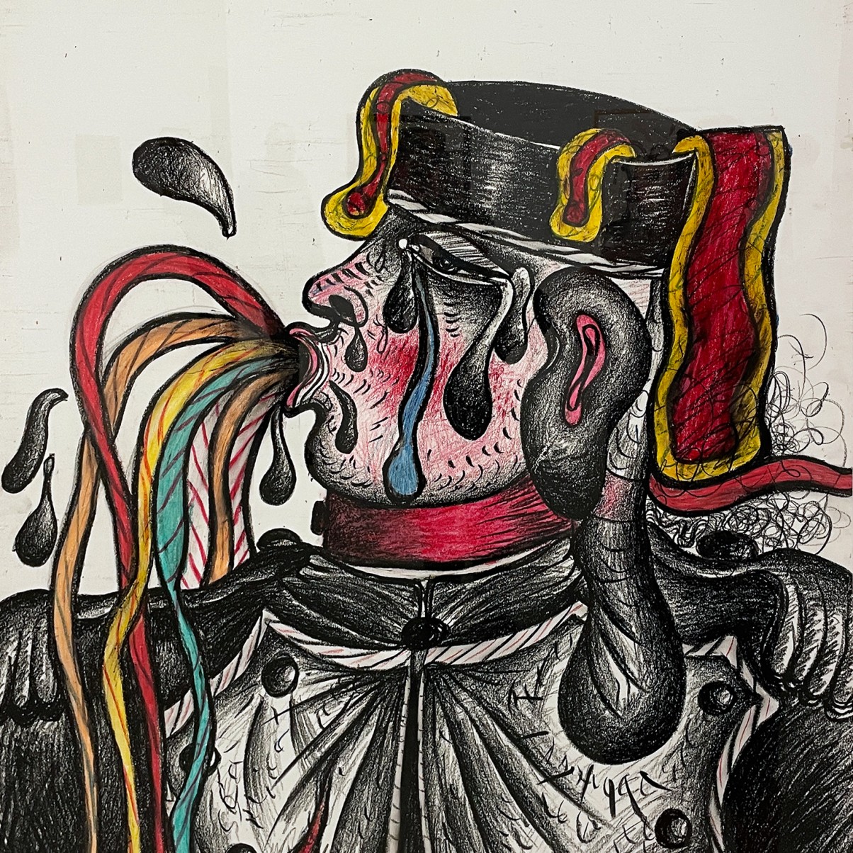 Пинхас Бурштын (Марьян) — Персонаж (Наполеон), 1973 (цветной восковой карандаш на тканой доске музея)