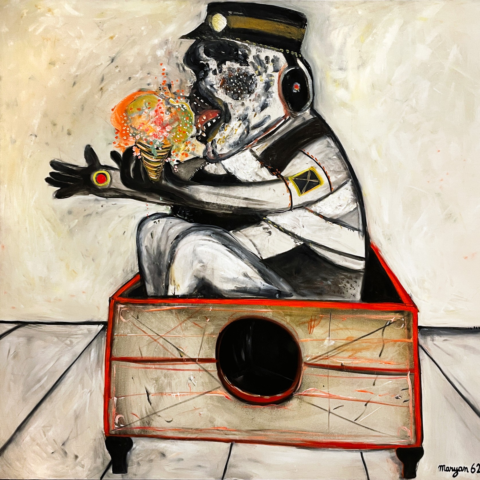 Пинхас Бурштын (Марьян) — Персонаж в коробке, 1962 (холст, масло)