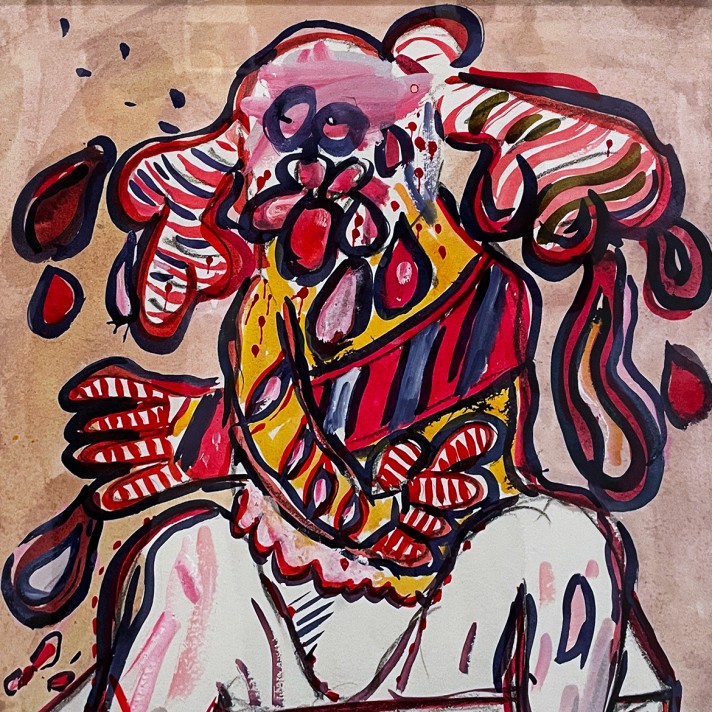 Пинхас Бурштын (Марьян) — Фигура на розовом и синем фоне, 1965 (акварель)