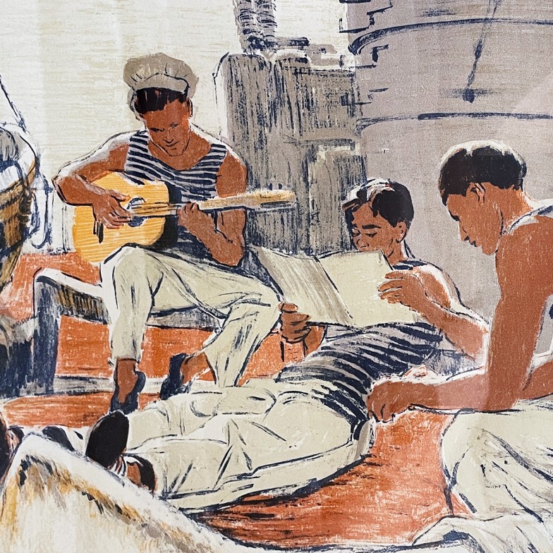 Михаил Ройтер — Отдых у речного причала, 1965 (бумага, гравюра)