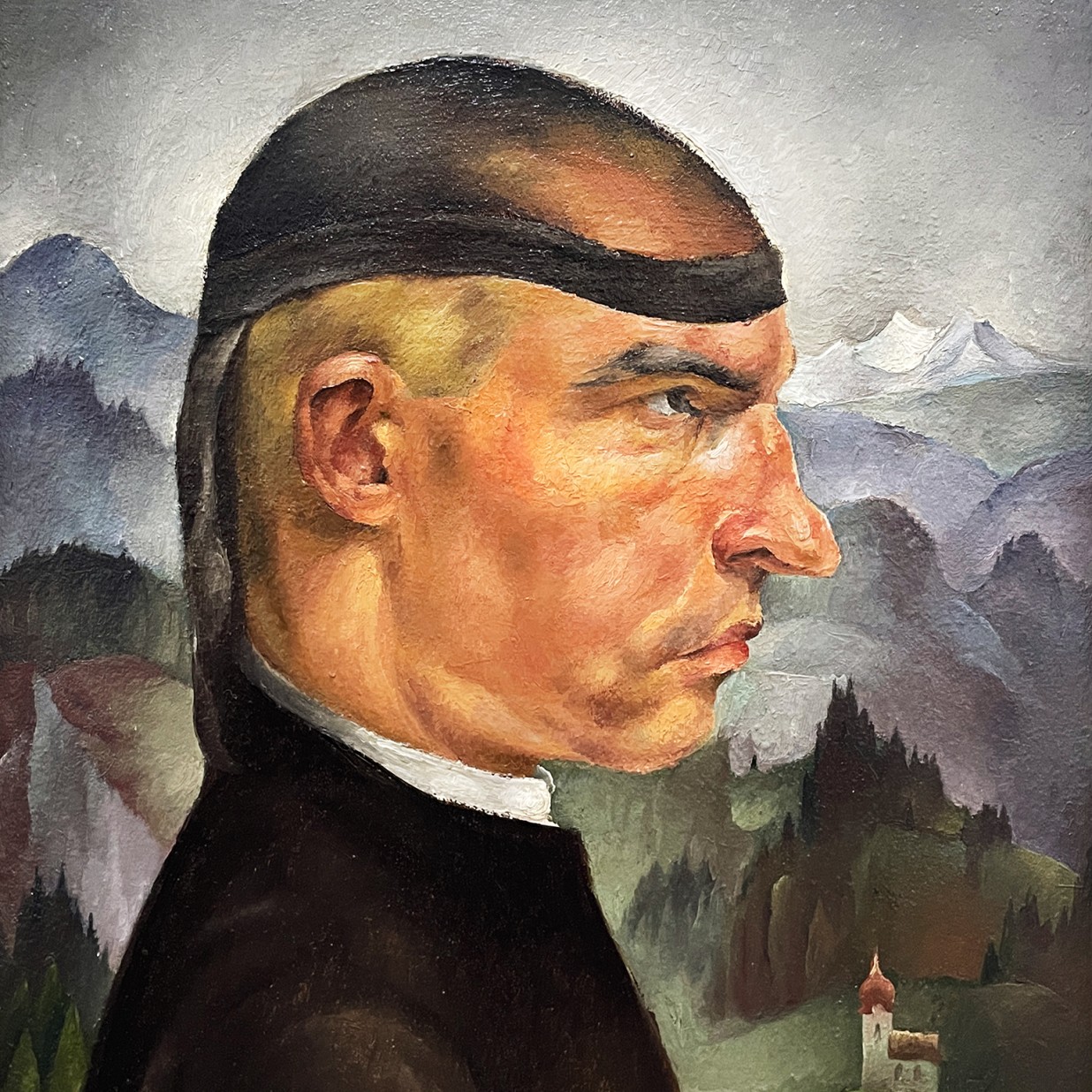 Альберд Биркле — Автопортрет с налобной повязкой, 1923 (холст, масло)