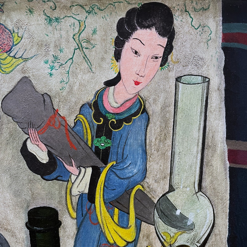 Рудольф Вакер — Натюрморт с бутылкой масла, фрагмент, 1925 (холст, масло)