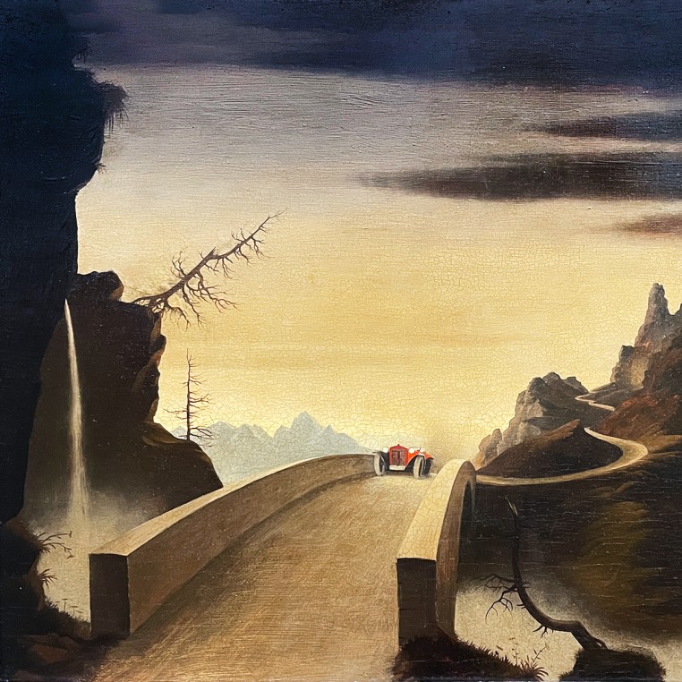 Франц Седлачек — Горный пейзаж с автомобилем, 1931 (холст, масло) Альбертина, Вена