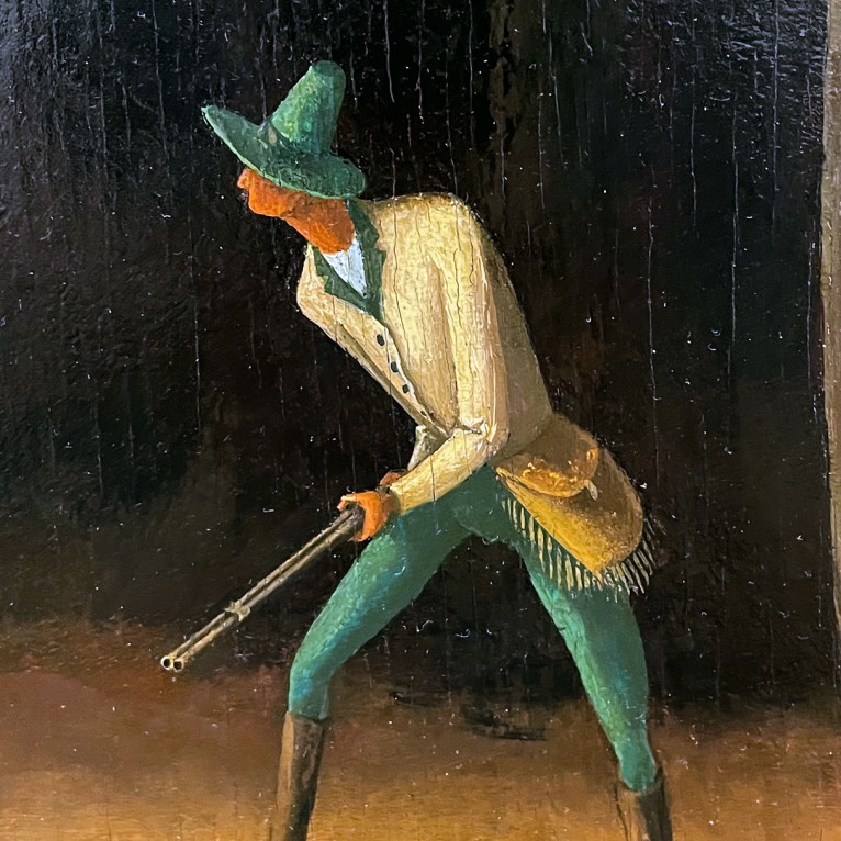 Франц Седлачек — Лесной пейзаж с охотником, 1928 (холст, масло), фрагмент. Музей Леопольда