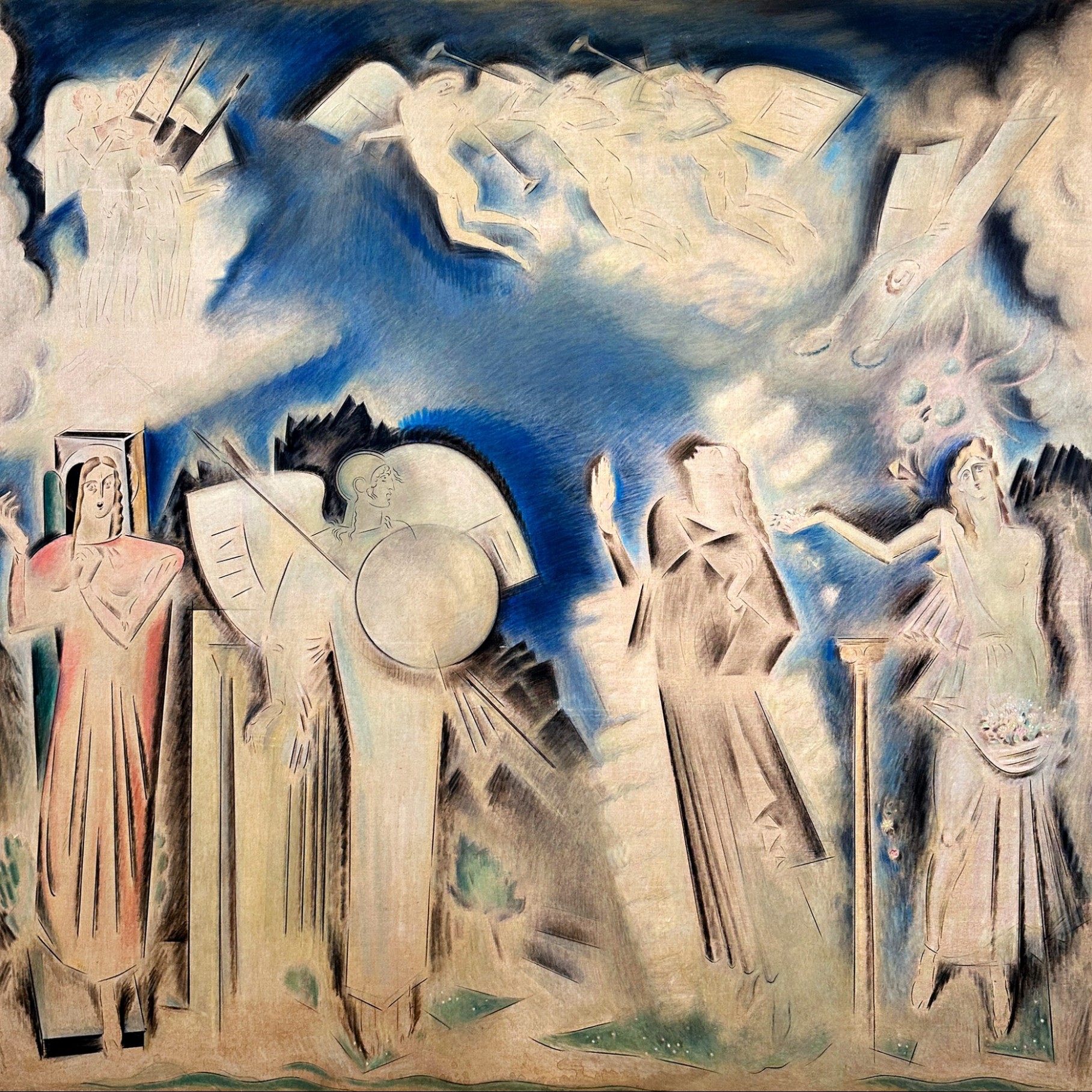 Константинос Парфенис — Апофеоз Афанасия Диака, 1930-1933 (негрунтованный холст, масло, карандаш, пастель, уголь)