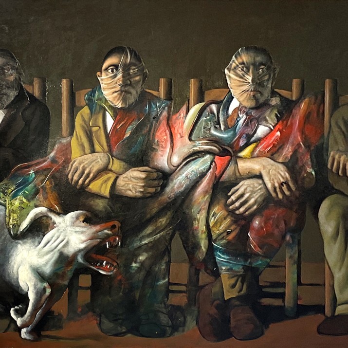 Жерардо Гусемас — Четыре фигуры и белая собака, 1979 (холст, масло)