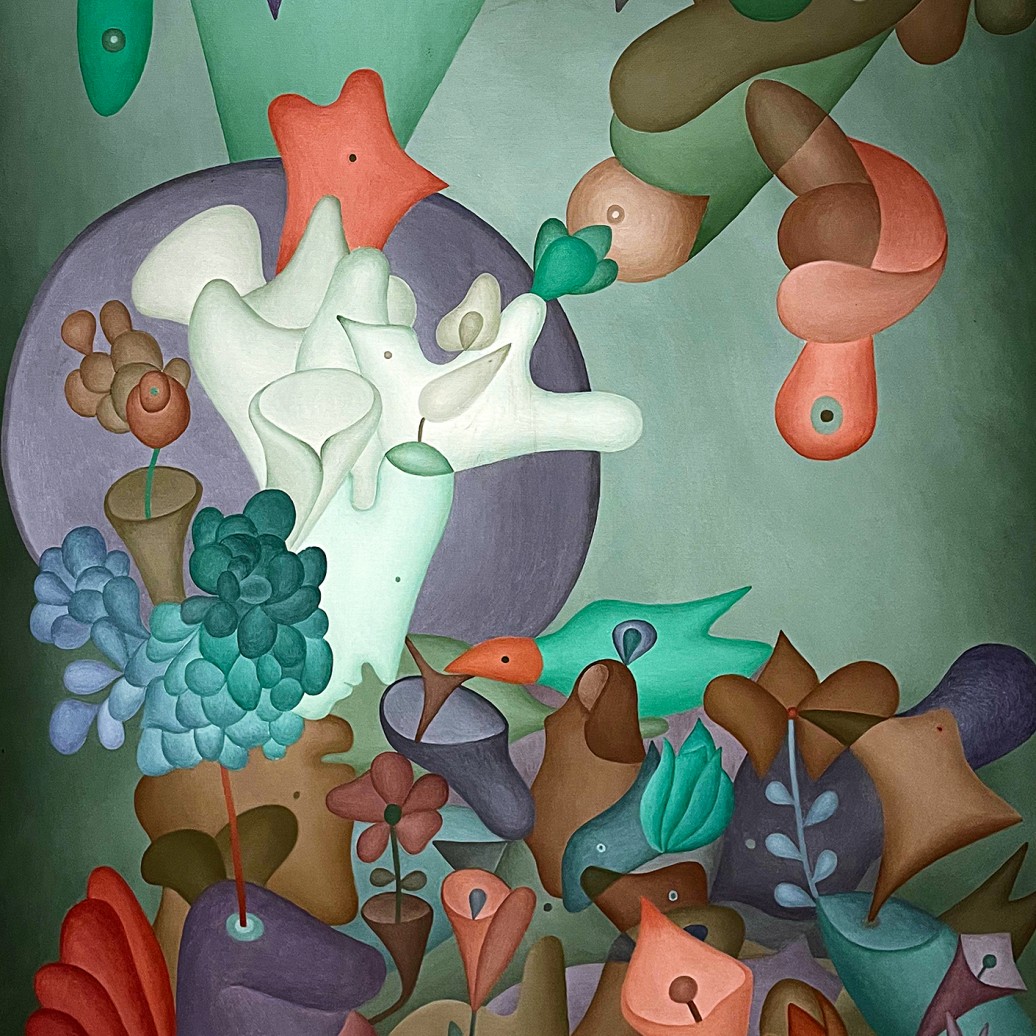 Грела Хуан — Птица и цветы. 1976 (холст, маасло)