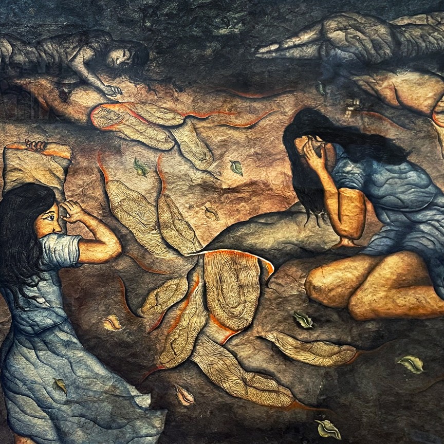 Дионисио Мартинес — Круг женщин с прозрачными вещами, 1989 (смешанная техника)