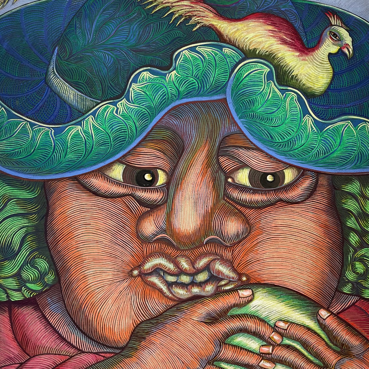 Эмма Рейс — Голова женщины с птицей, 1985 (холст, акрил)