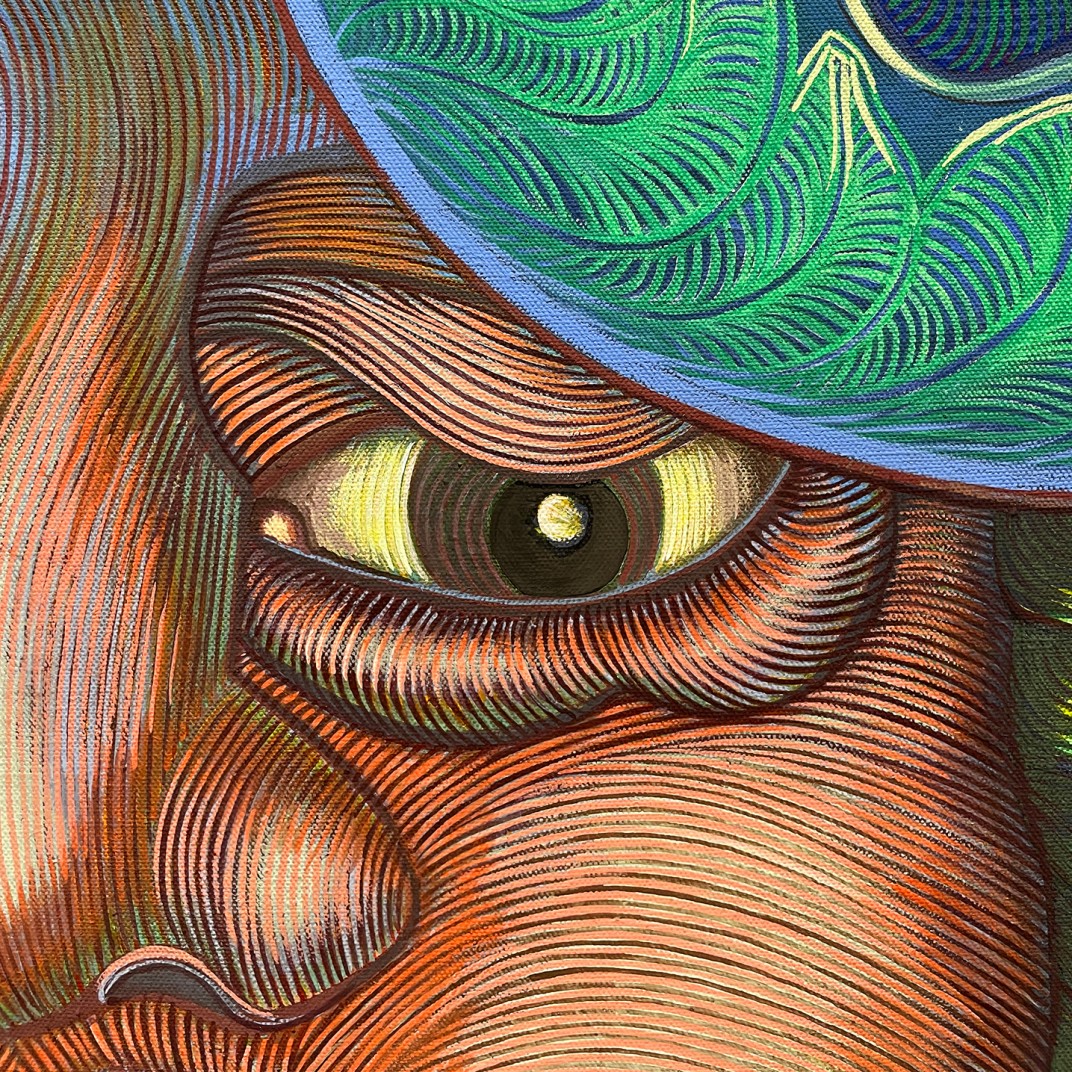 Эмма Рейс — Голова женщины с птицей, фрагмент, 1985 (холст, акрил)