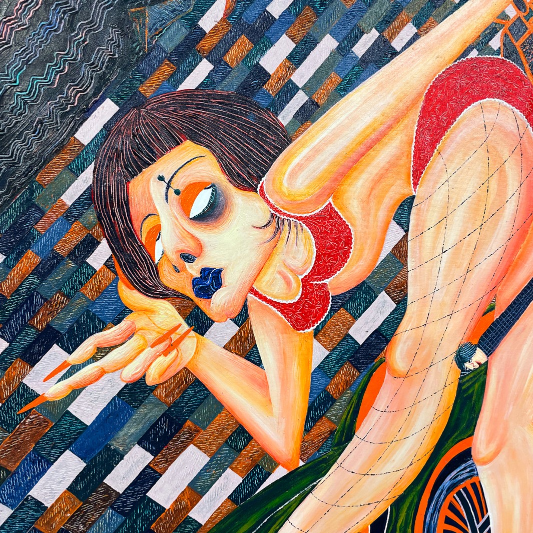 Нил и Карин Романо — Похмельный удар, фрагмент 1, 2024 (холст, масло)