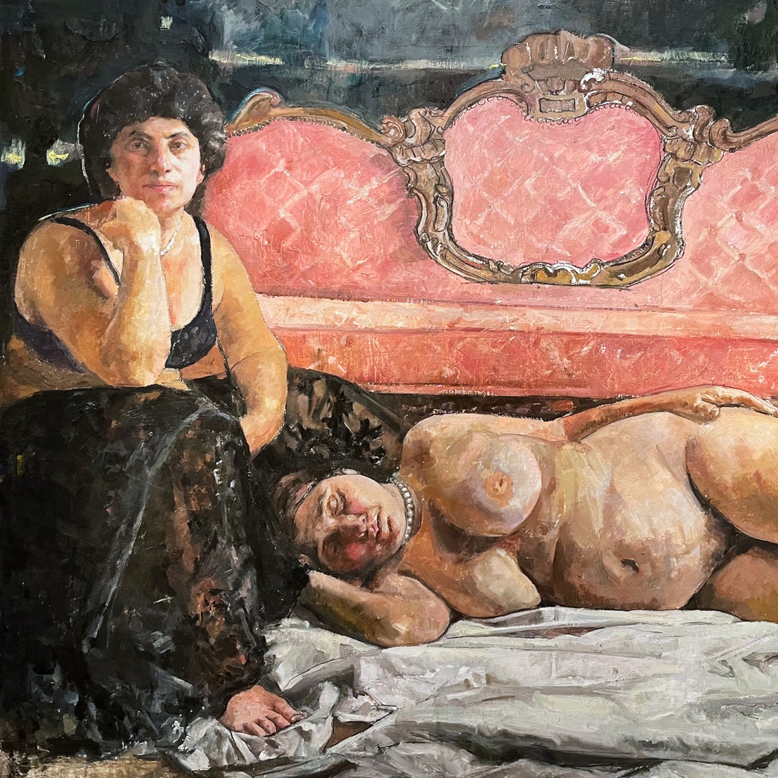 Рони Тахарлев — Двойной портрет с красным диваном, 2022 (холст, масло)