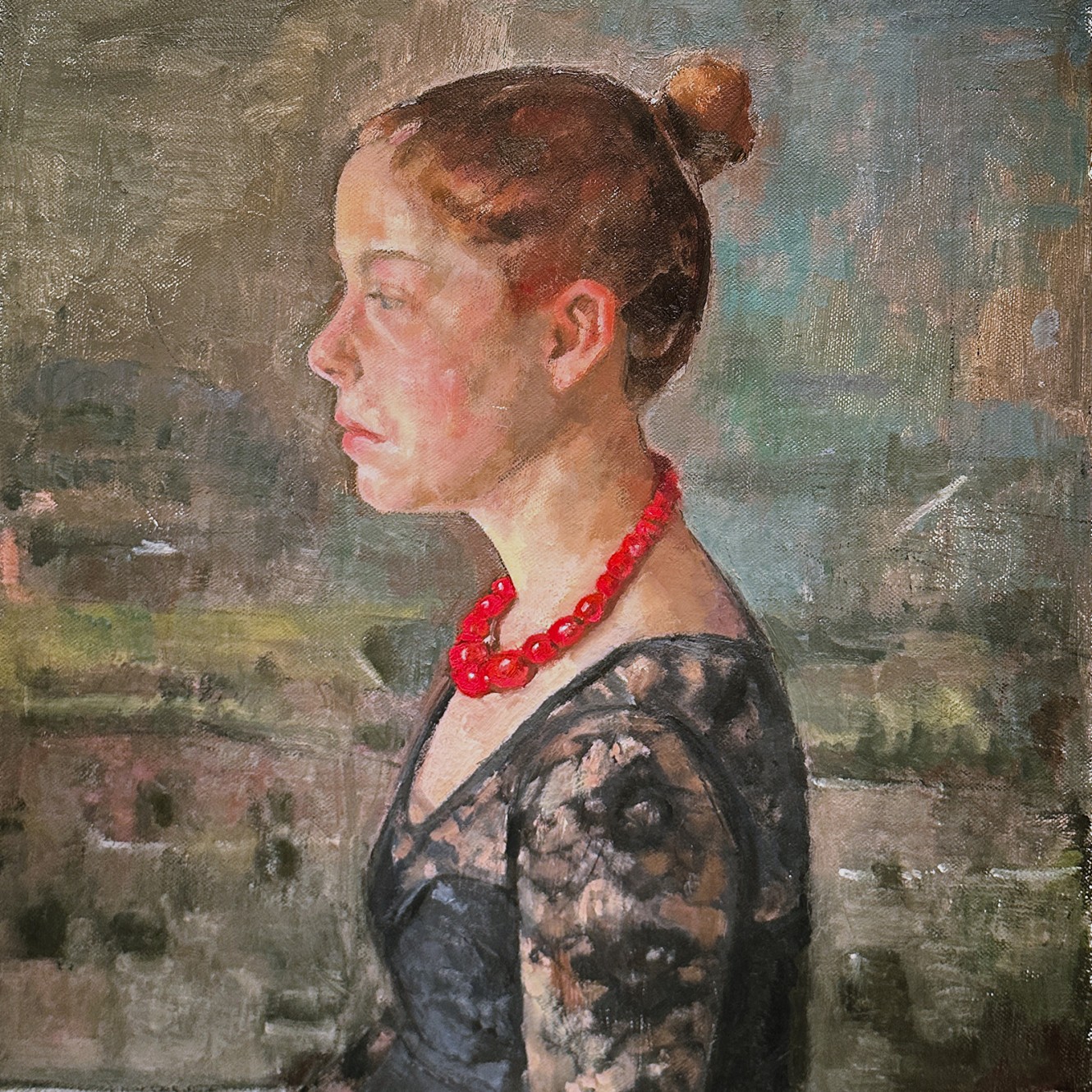Рони Тахарлев — Девушка с красным ожерельем, 2019 (холст, масло)