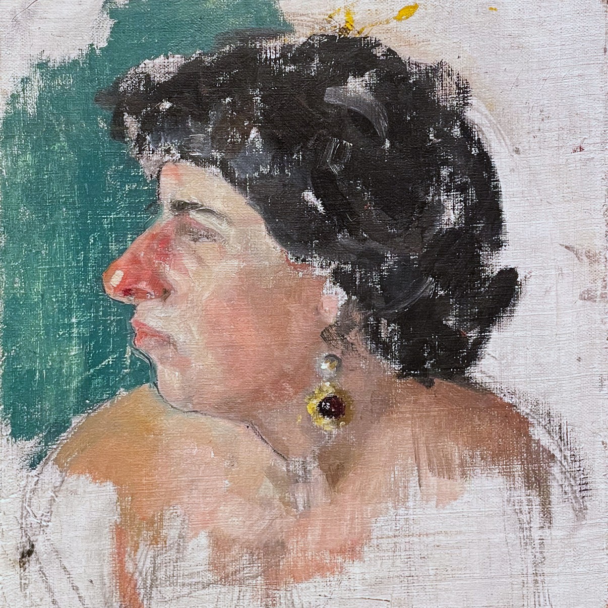 Рони Тахарлев — Портрет Анны с серьгами, 2020 (холст на доске, масло)