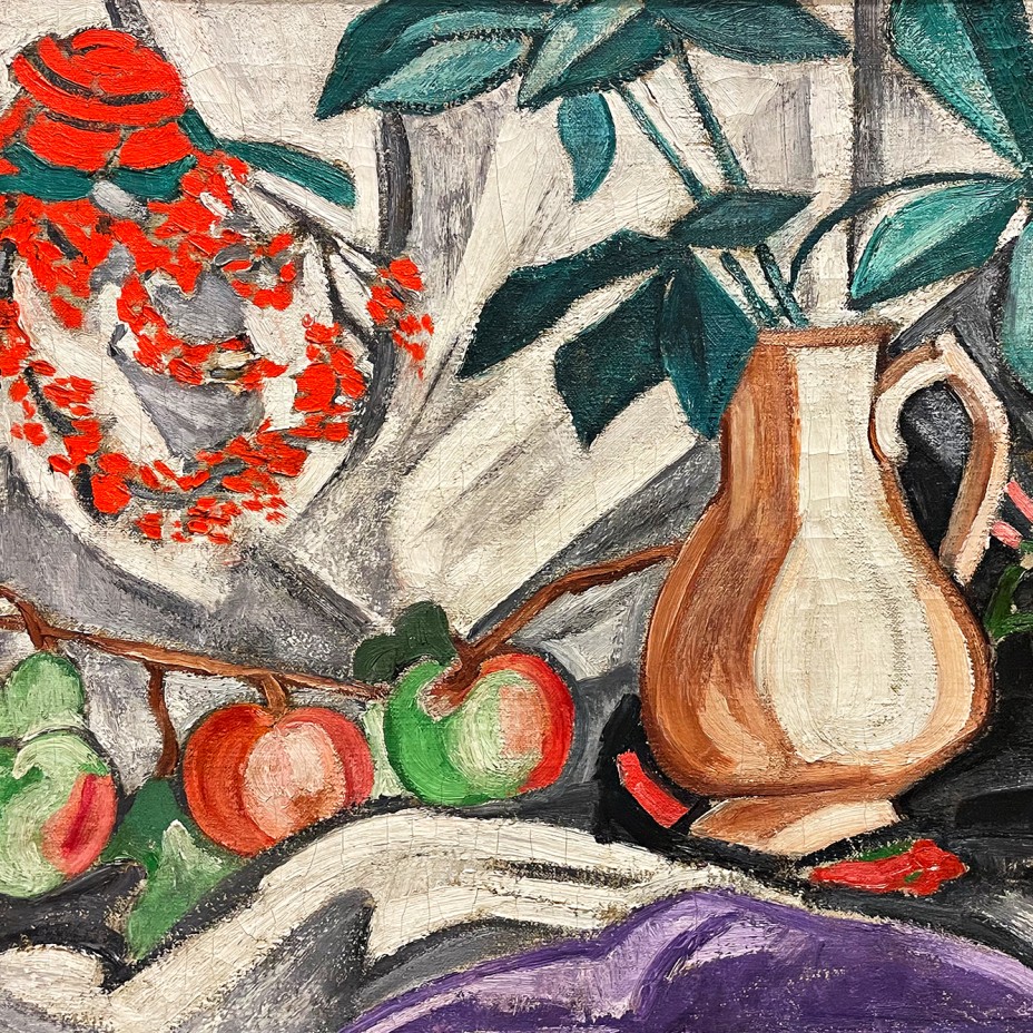 Ольга Розанова — Натюрморт с кувшином и яблоками, 1912 (холст, масло)