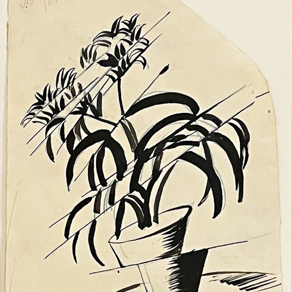 Ольга Розанова — Цветок в горшке, 1913 (бумага, тушь, цветной карандаш)