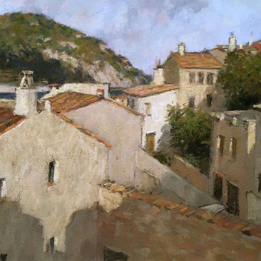 Сергей Усик — Tossa de Mar. Испанский городок (бумага, пастель), 2015