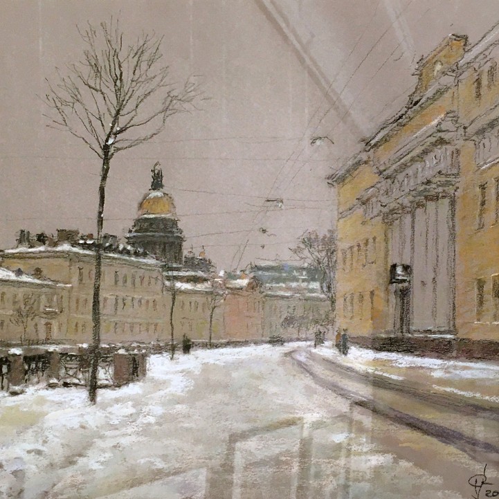 Сергей Усик — Мойка у Юсуповского дворца (бумага, пастель), 2017