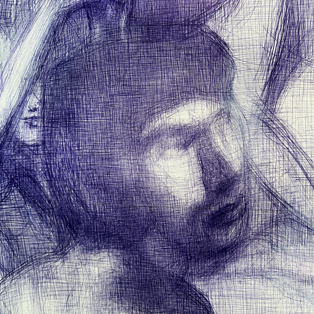 Тамар Шимон — Без названия (бумага, синяя шариковая ручка), 2023 (фрагмент)