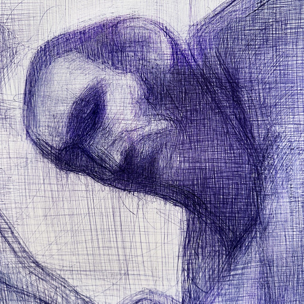 Тамар Шимон — Без названия (бумага, синяя шариковая ручка), 2023 (фрагмент)