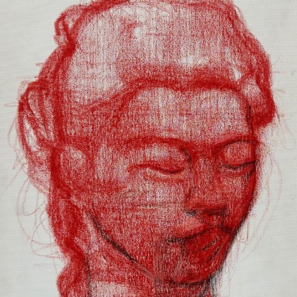 Тамар Шимон — Женская фигура no. 1 (бумага, красный масляный карандаш), 2023