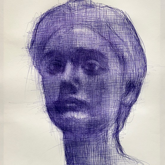 Тамар Шимон — Женская фигура no. 3 (бумага, синяя шариковая ручка), 2023
