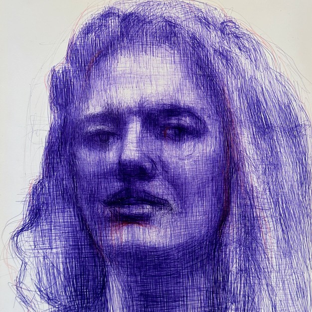 Тамар Шимон — Женская фигура no. 4 (бумага, синяя шариковая ручка), 2023