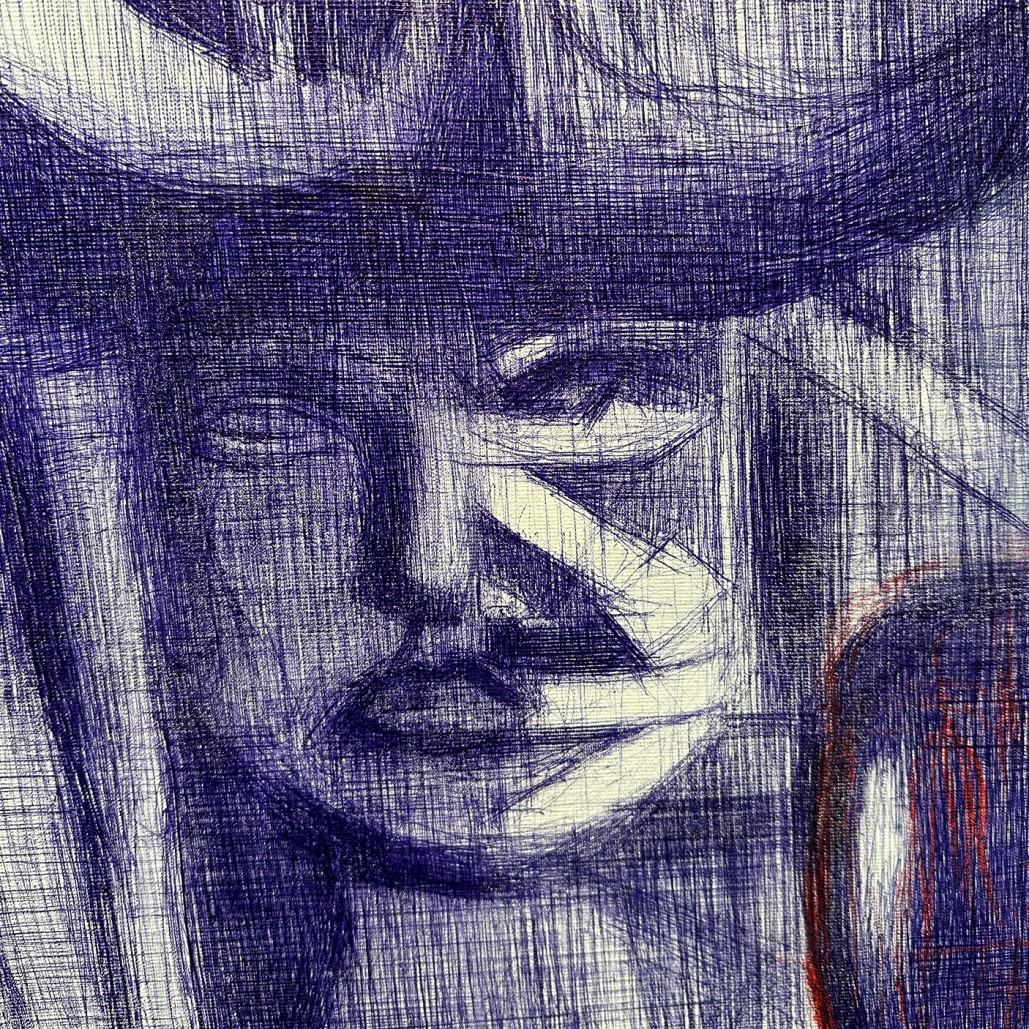 Тамар Шимон — No Ground (бумага, синяя шариковая ручка), 2023 (фрагмент)